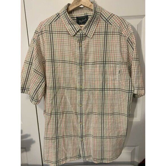 Woolrich Men’s Sz XL CREAM GREEN BROWN Gray Red SQUARES Stripes Shirt‎ plaid - Picture 3 of 7